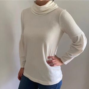 Lou & Grey Cowl Neck Sweater Size S Ivory Puff Sleeve #e2